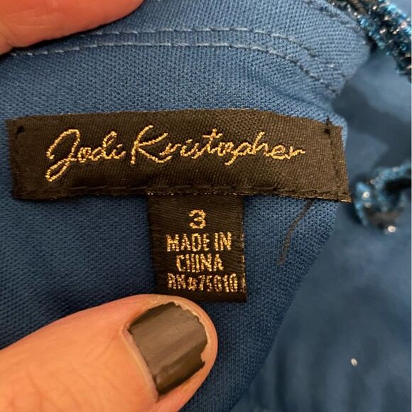 Jodi Kristopher Sparkly Navy Blue Fit and Flare Tulle Dress - Picture 7 of 12